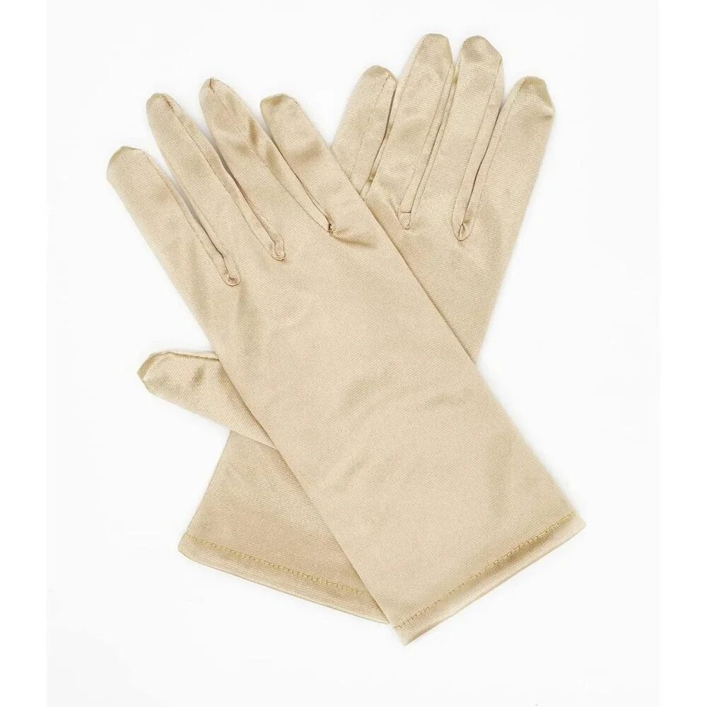 Women's Cream Short Satin Gloves Stretchy Fabric Formal Wedding Party Tea Prom
